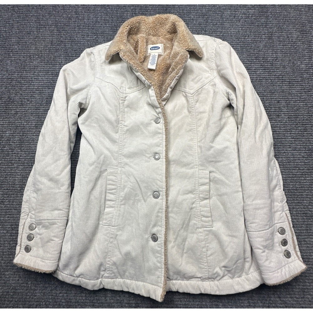 Old Navy Jacket Womens Medium Cream Corduroy Sherpa Lined Western Trucker